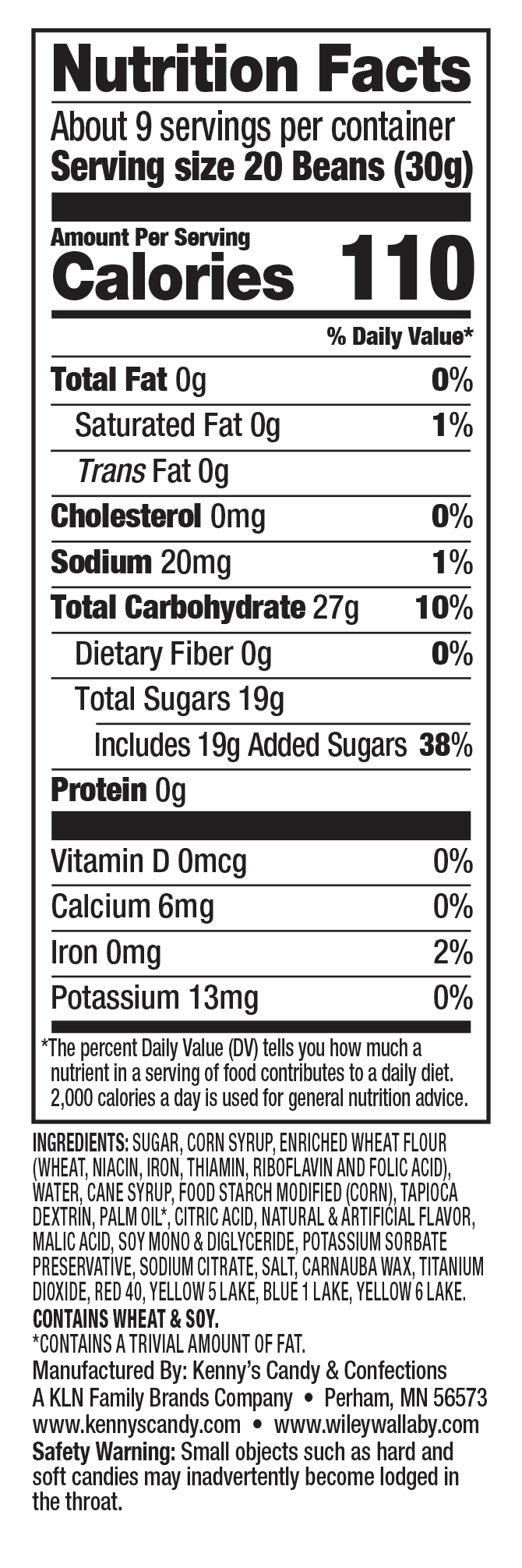 Nutrition Facts: Red Licorice Beans