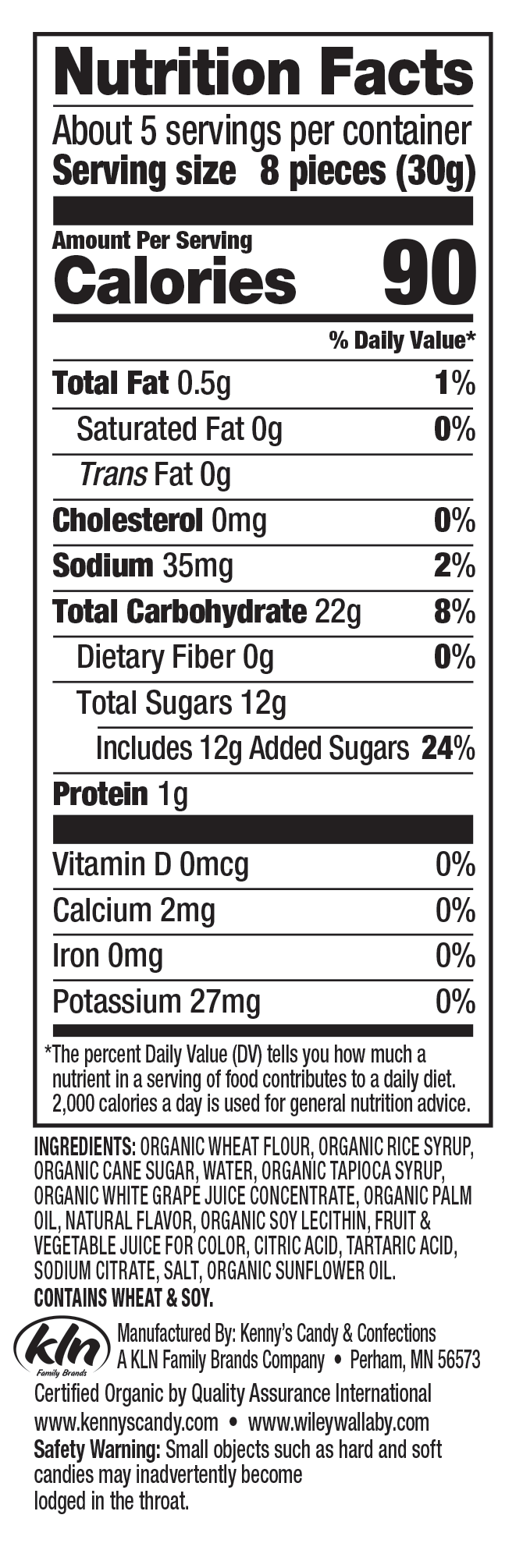 Nutrition Facts - Organic Tropical Bites