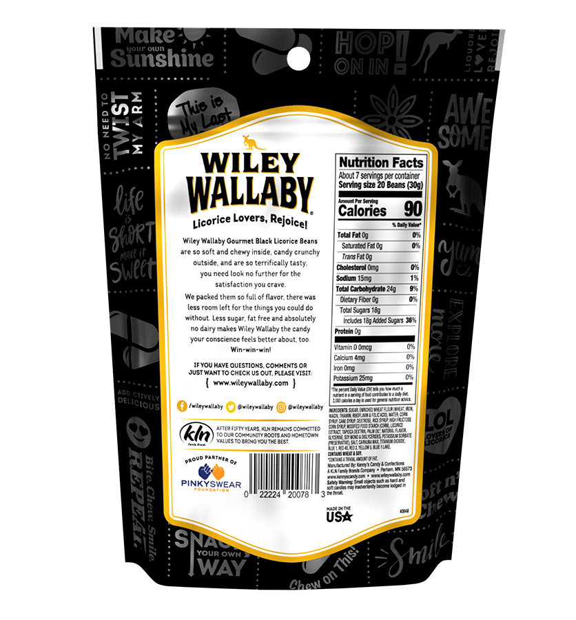 Wiley Wallaby Licorice Beans - bag back