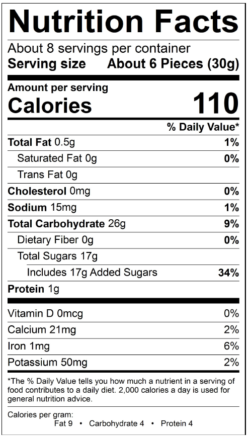 Wiley Wallaby Allsorts Nutrition Facts