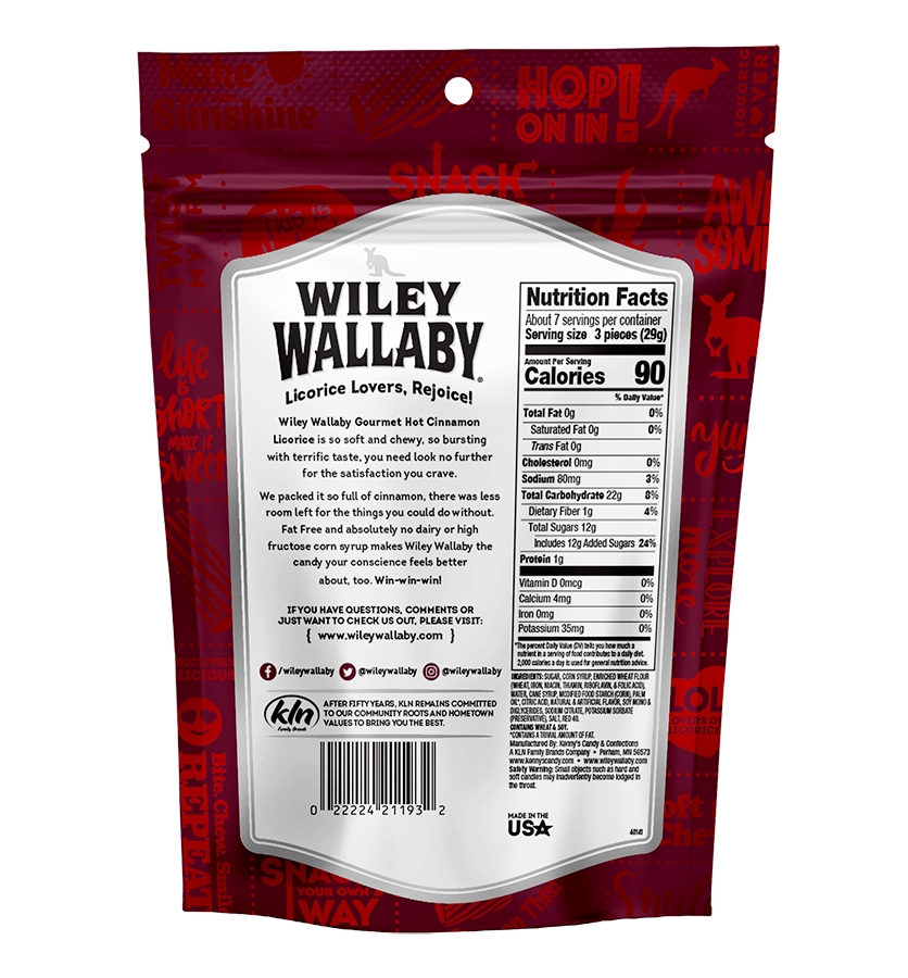 Wiley Wallaby Hot Cinnamon Licorice - bag back