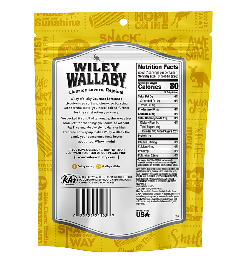 Wiley Wallaby Lemonade Licorice - bag back